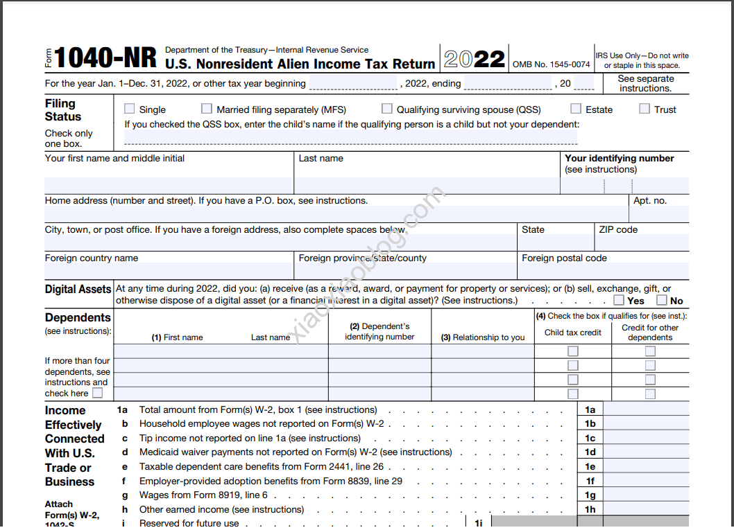 2023年美国个人联邦税报税攻略,什么是1040-NR表格