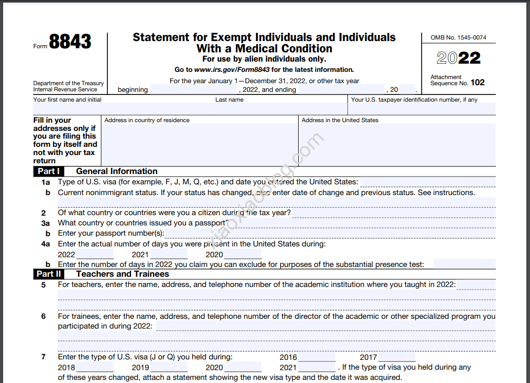 2023年美国个人联邦税报税攻略,什么是8843表格